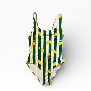 Solid & Striped Anne-Marie One Piece Swimsuit Green White Lemon Print Scoop Back